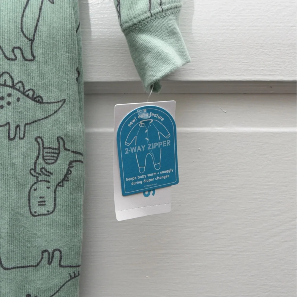 Carter's 9 month dinosaur sleeper 2way zip green - Picture 5 of 6